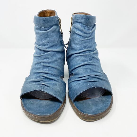 Miz Mooz Denim Blue Leather Open Toe Wedge Ankle Booties Women's EU Size 36 - Picture 2 of 10